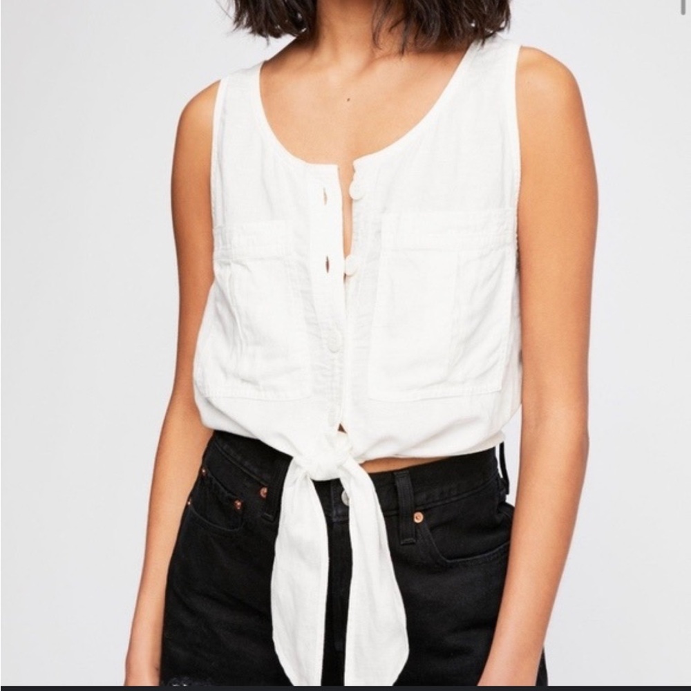 Free People Cream Tie Front Blouse